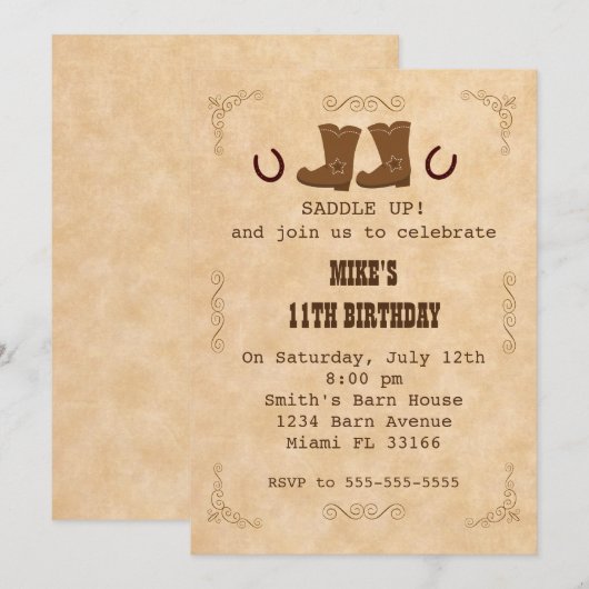 Invitation Fête d'anniversaire de fille de garçon (Devant / Derrière)