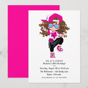 Invitation Fête d'anniversaire de fille de hip hop rap Cool