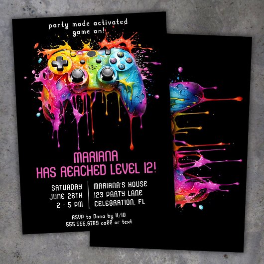 Invitation Fête d'anniversaire de fille de jeu vidéo