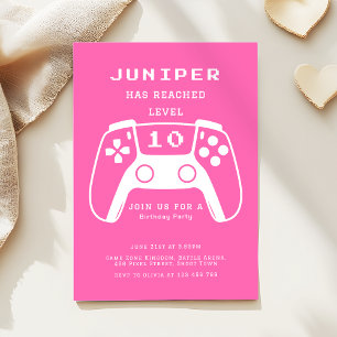 Invitation Fête d'anniversaire de fille de joueur rose chaud