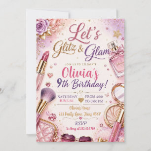 Invitation Fête d'anniversaire de fille de Maquillage Glitz &