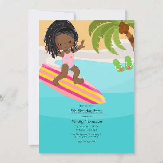 Invitation Fête d'anniversaire de fille de plage d'été (Devant)