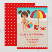Invitation Fête d'anniversaire de fille de plage d'été mignon (Devant / Derrière)