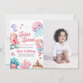 Invitation Fête d'anniversaire de fille de sirène rose éclabo (Devant)