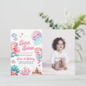 Invitation Fête d'anniversaire de fille de sirène rose éclabo (Debout devant)