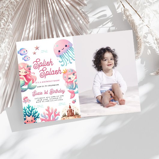 Invitation Fête d'anniversaire de fille de sirène rose éclabo