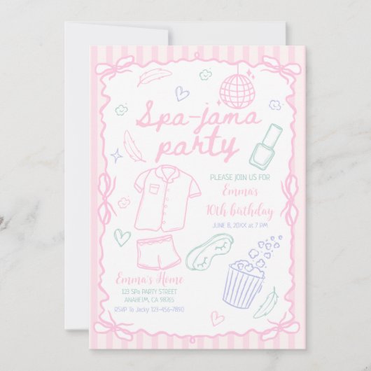 Invitation Fête d'anniversaire de fille de Spa-jama nuitée (Devant)