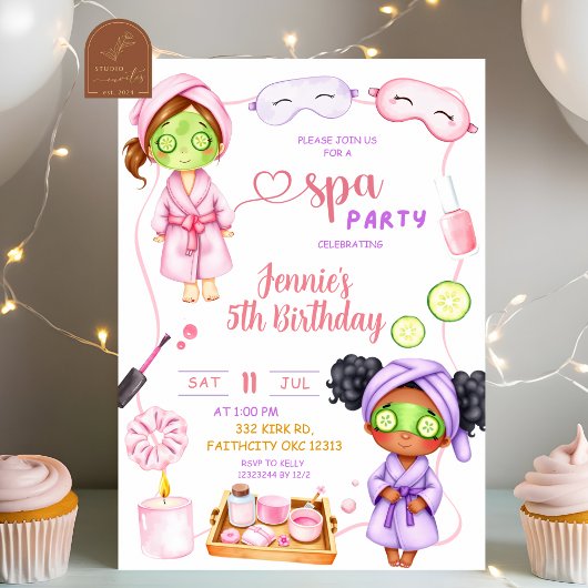 Invitation Fête d'anniversaire de fille de Spa mignonne