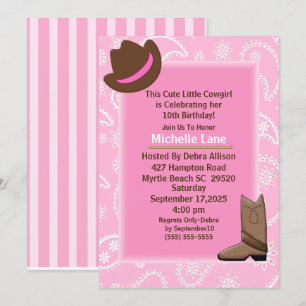 Invitation Fête d'anniversaire de fille de vache rose Bandana