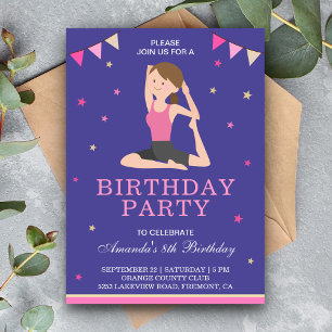 Invitation Fête d'anniversaire de fille de yoga mignonne