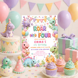 Invitation Fête d'anniversaire de fille dinosaure rugit dans
