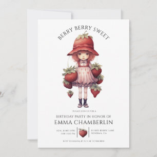 Invitation Fête d'anniversaire de fille douce aux fruits roug
