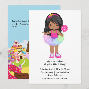 Invitation Fête d'anniversaire de fille en tutu Candy Land