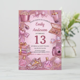 Invitation Fête d'anniversaire de fille esthétique rose