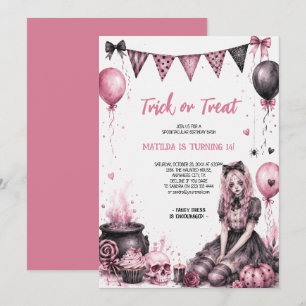 Invitation Fête d'anniversaire de fille Halloween gothique ro