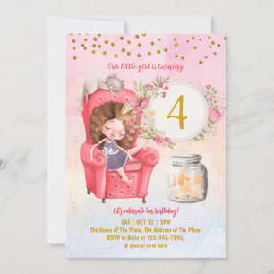Invitation Fête d'anniversaire de fille illustrée mignonne