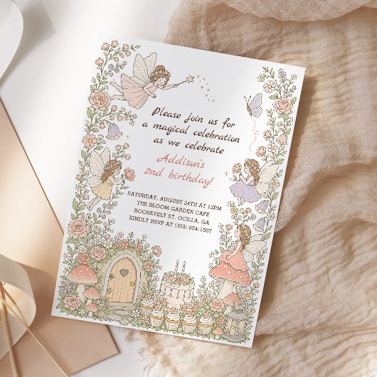 Invitation Fête d'anniversaire de fille jardin de fée floral
