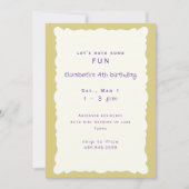Invitation Fête d'anniversaire de fille jaune et violet (Devant)