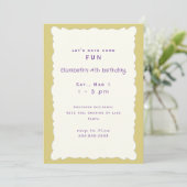 Invitation Fête d'anniversaire de fille jaune et violet (Debout devant)
