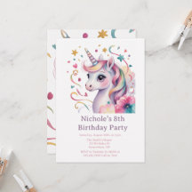 Fête d'anniversaire de fille licorne aquarelle mag
