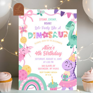 Invitation Fête d'anniversaire de fille pastel comme un dinos