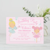 Invitation Fête d'anniversaire de fille princesse fée rose sa (Debout devant)