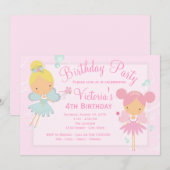 Invitation Fête d'anniversaire de fille princesse fée rose sa (Devant / Derrière)