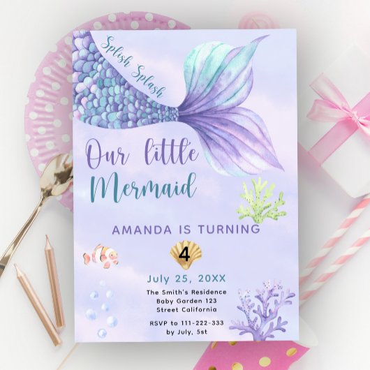 Invitation Fête d'anniversaire de fille sirène