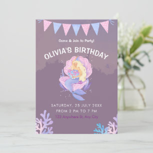 Invitation Fête d'anniversaire de fille sirène sous la mer, F