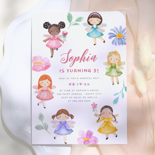 Invitation Fête d'anniversaire de fille thème jardin de fées