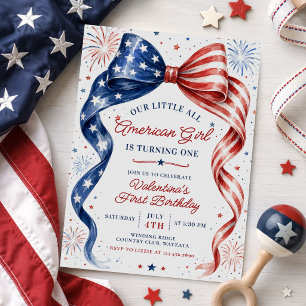 Invitation Fête d'anniversaire de fille tout américaine rouge