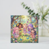 Invitation Fête d'anniversaire de filles Chibi diverses avec (Debout devant)