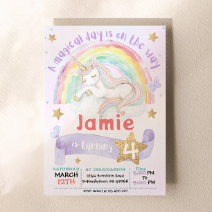 Invitation Fête d'anniversaire de filles Licorne Arc-en-ciel