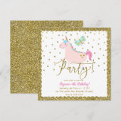 Invitation Fête d'anniversaire de filles Licorne Pailletée Ro (Devant / Derrière)