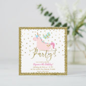 Invitation Fête d'anniversaire de filles Licorne Pailletée Ro (Debout devant)