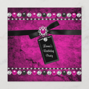 Invitation Fête d'anniversaire de filles rose noir