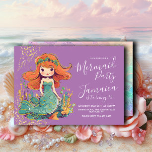 Invitation Fête d'anniversaire de filles sirènes Violet