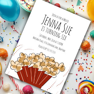 Invitation Fête d'anniversaire de film de maïs soufflé en ple