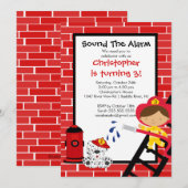 Invitation Fête d'anniversaire de Fireman Boys Firetruck (Devant / Derrière)