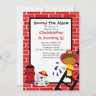 Invitation Fête d'anniversaire de Fireman Boys Firetruck