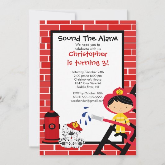 Invitation Fête d'anniversaire de Fireman Boys Firetruck (Devant)