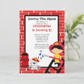 Invitation Fête d'anniversaire de Fireman Boys Firetruck (Debout devant)