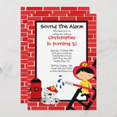 Invitation Fête d'anniversaire de Fireman Boys Firetruck (Devant / Derrière)