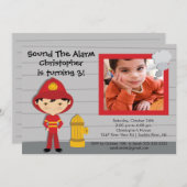 Invitation Fête d'anniversaire de Firetruck de garçon de (Devant / Derrière)