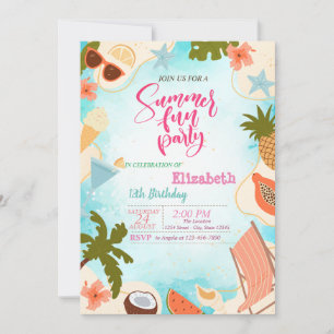Invitation Fête d'anniversaire de Flamants Roses d'été Party