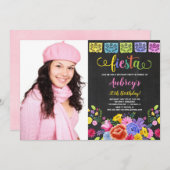 Invitation Fête d'anniversaire de Floral (Devant / Derrière)