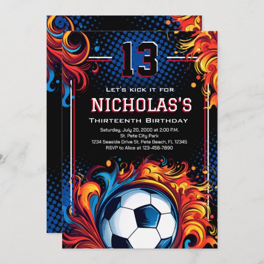 Invitation Fête d'anniversaire de football (Devant / Derrière)