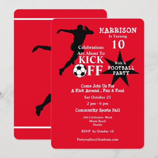 Invitation Fête d'anniversaire de football (Devant / Derrière)