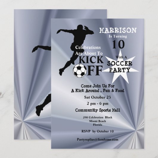 Invitation Fête d'anniversaire de football (Devant / Derrière)