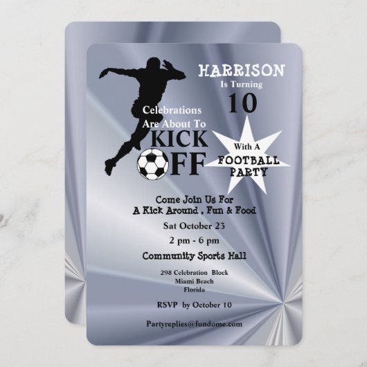 Invitation Fête d'anniversaire de football (Devant / Derrière)